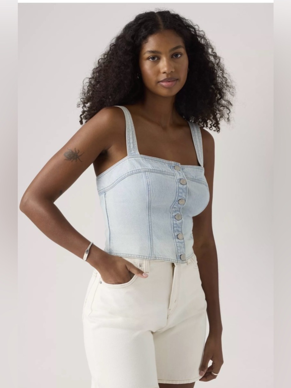 Levi's Light Blue Denim Button-Front Crop Top